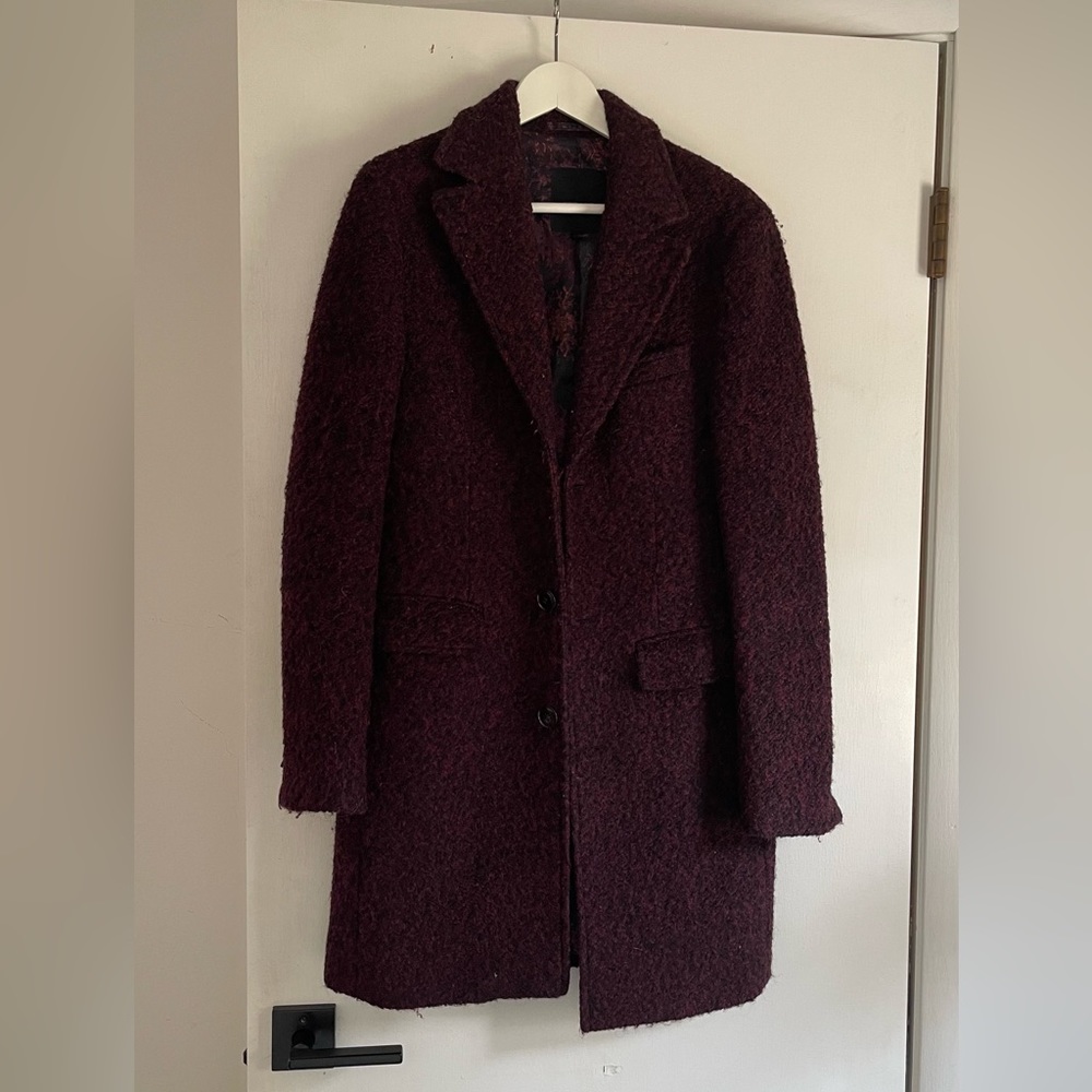 Gianni Feraud Wool Coat in Burgundy Boucle